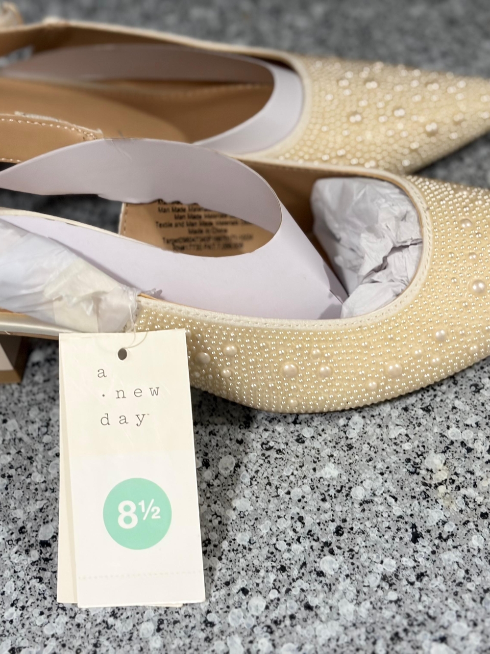 a new day Pearl-Embellished Ivory Pointed Pumps